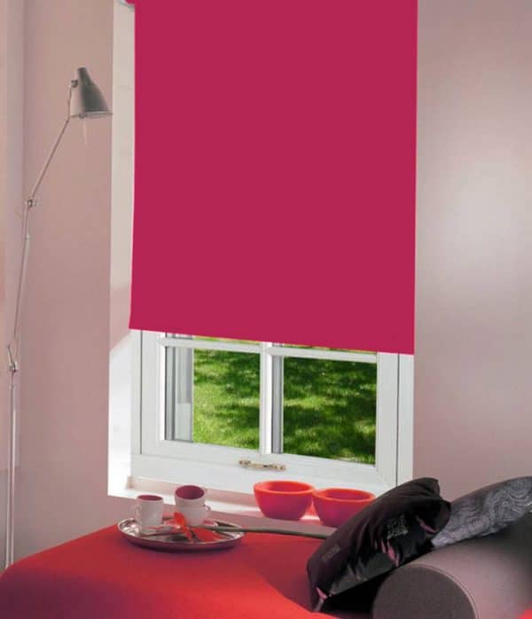 bright pink roller blind with dim out fabric