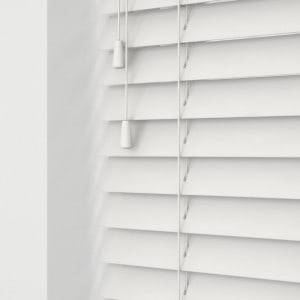 bright white faux woodec venetian blinds with cords