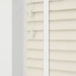 Cream faux wood venetian blinds with tapes wood grain effect
