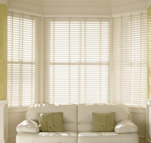 cream faux wood venetian blinds with tapes wood grain effect