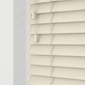 cream painted wooden venetian blinds with cords