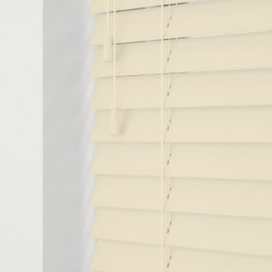Butter cream faux wood venetian blinds with cords wood grain effect