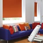 bright orange blackout electric motorised remote control roller blinds