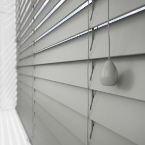mid grey faux wood blinds