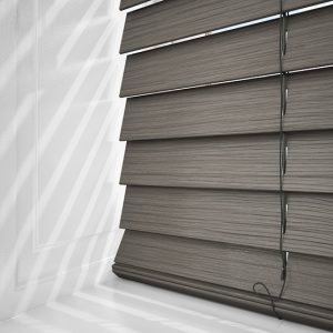 smoke grey faux wood blinds
