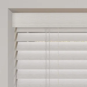 arctic oak faux wood venetian blinds with cords close up