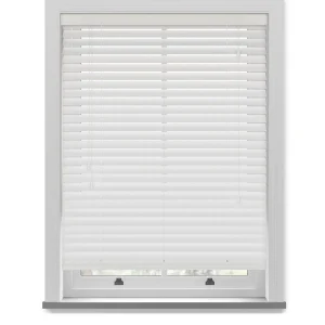 Off White Woodgrain Faux Wood Venetian Blinds With Cords