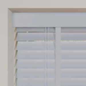 realm grey faux wood venetian blinds with tapes close up