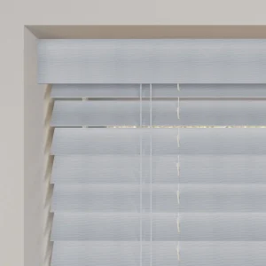 realm grey woodgrain faux wood venetian blinds with tapes close up