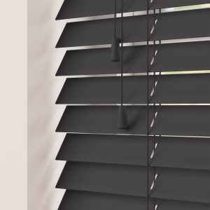 black motorised wooden venetian blind